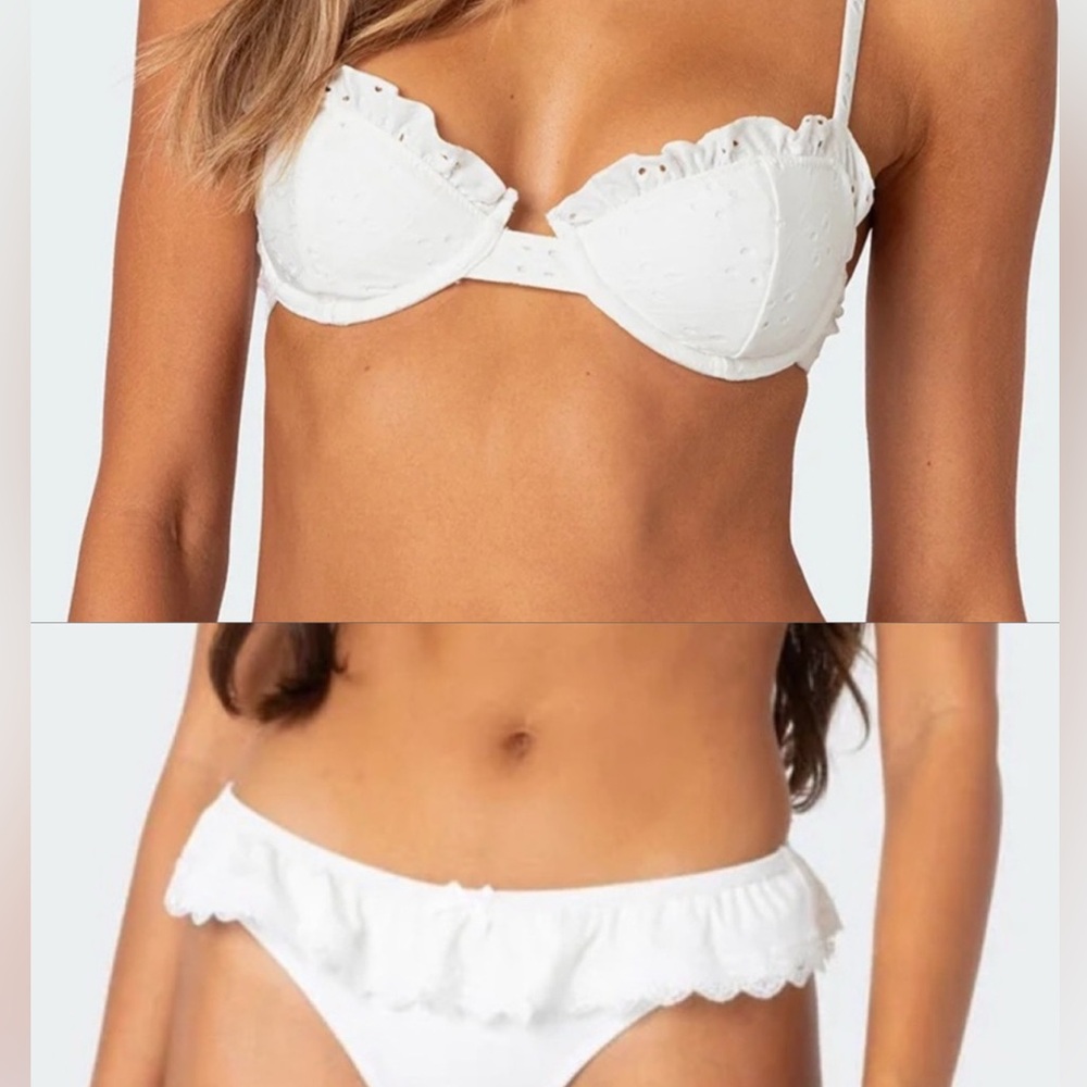 Edikted White Ruffle Bikini Top & Bottom